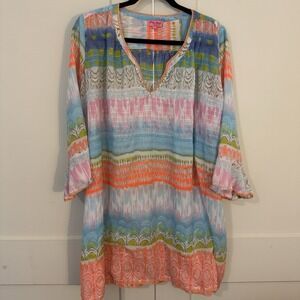 Ruby Yaya  Women's Sz  L Floral  Peasant Hippie Boho Bell Sleeve Beach Cover